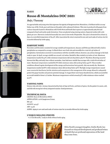 Rosso di Montalcino DOC 2021 Fact Sheet