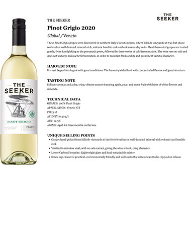 Pinot Grigio 2020 Fact Sheet