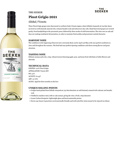 Pinot Grigio 2021 Fact Sheet