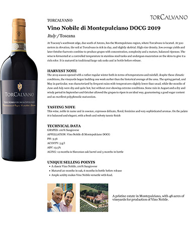 Vino Nobile di Montepulciano DOCG 2019 Fact Sheet