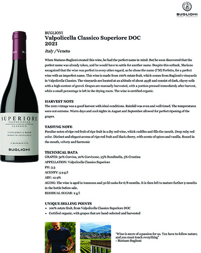 Valpolicella Classico Superiore DOC 2021 Fact Sheet
