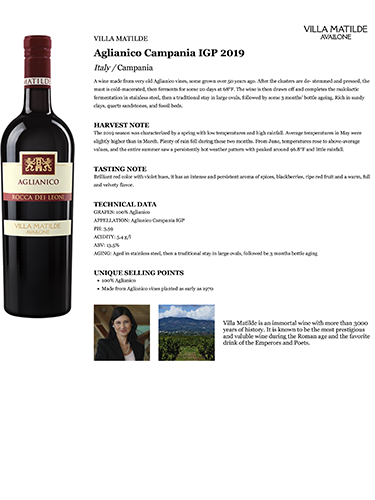 Aglianico Campania IGP 2019 Fact Sheet