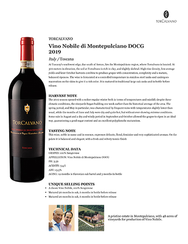 Vino Nobile di Montepulciano DOCG 2019 Fact Sheet