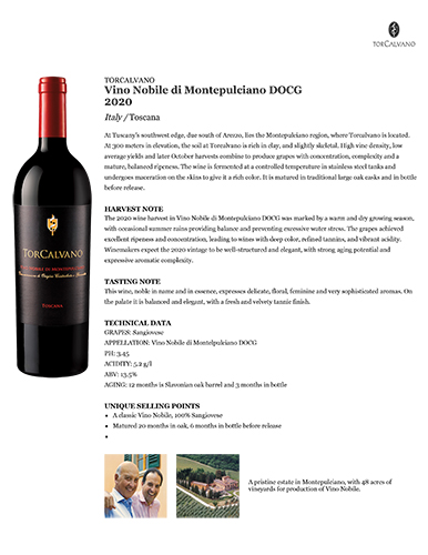 Vino Nobile di Montepulciano DOCG 2020 Fact Sheet