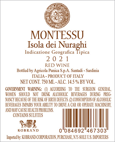Montessu Isola dei Nuraghi IGT 2021 Back Label