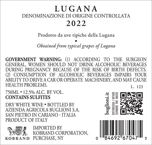 Musa Lugana DOC 2022 Back Label