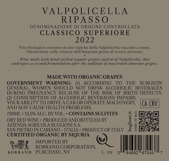 Il Bugiardo Ripasso Valpolicella Classico Superiore DOC 2022 Back Label