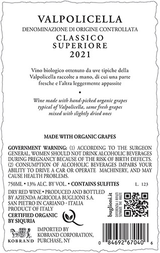 (I’M) Perfetto Valpolicella Classico DOC 2021 Back Label