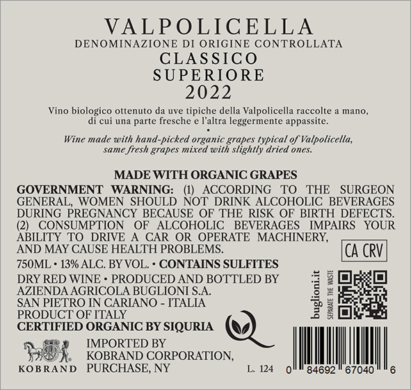 (I’M) Perfetto Valpolicella Classico DOC 2022 Back Label