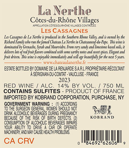 Les Cassagnes Côtes-du-Rhône Villages 2023 Back Label