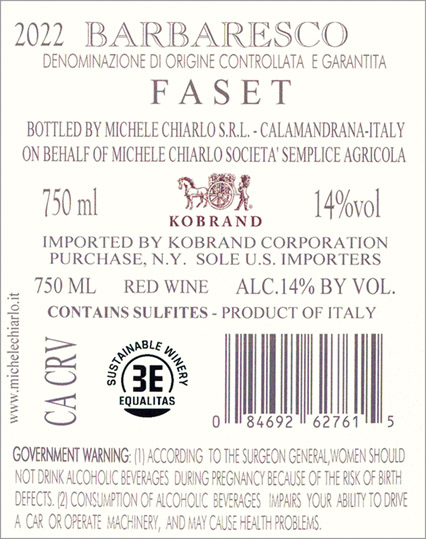 Faset Barbaresco DOCG 2022 Back Label