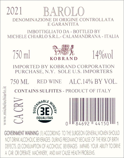 Tortoniano Barolo DOCG 2021 Back Label