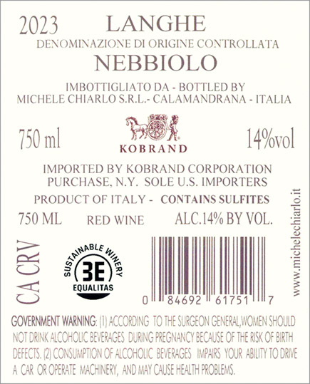 Il Principe Langhe Nebbiolo DOC 2023 Back Label