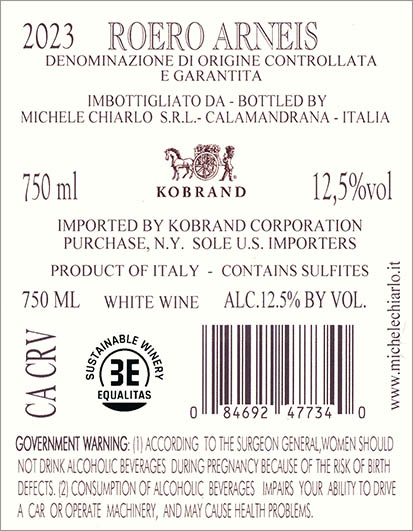 Le Madri Roero Arneis DOCG 2023 Back Label