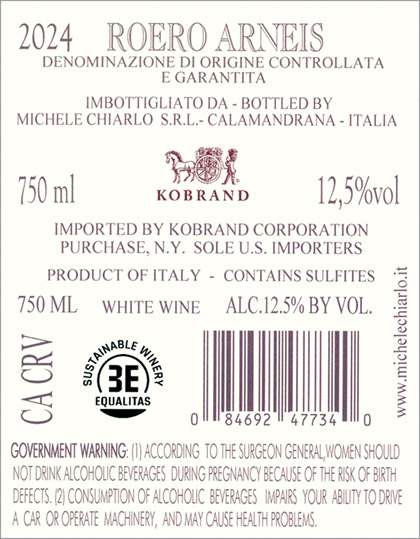 Le Madri Roero Arneis DOCG 2024 Back Label