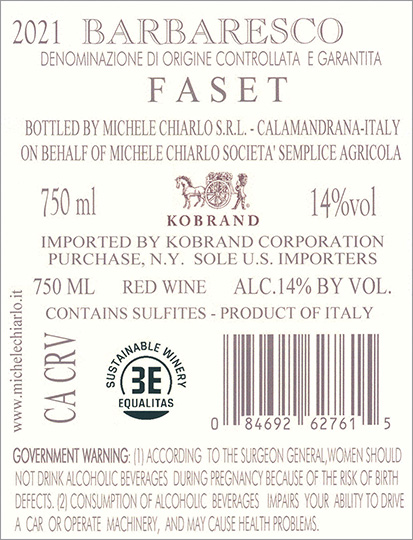 Faset Barbaresco DOCG 2021 Back Label