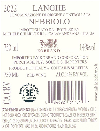 Il Principe Langhe Nebbiolo DOC 2022 Back Label