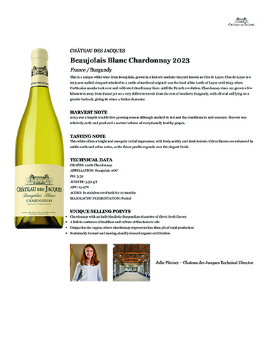 Beaujolais Blanc Chardonnay 2023 Fact Sheet