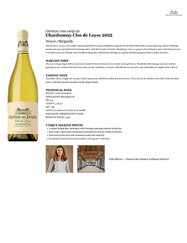 Chardonnay Clos de Loyse 2022 Fact Sheet