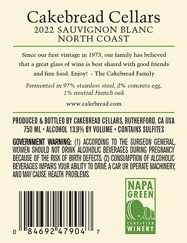 North Coast Sauvignon Blanc 2022 Back Label