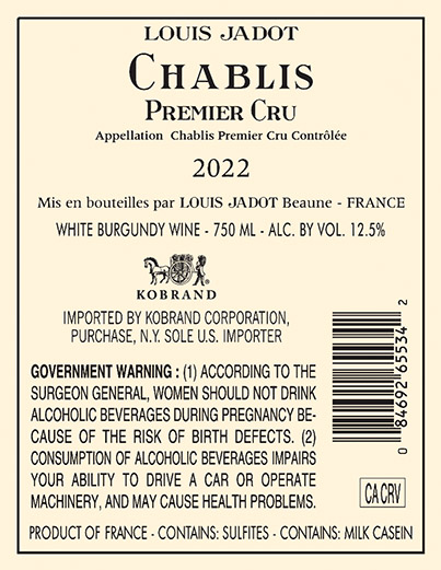 Core: Chablis Premier Cru Back Label