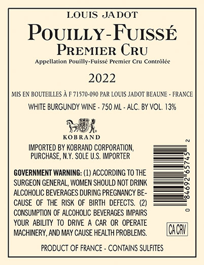 Core: Pouilly-Fuissé Premier Cru Back Label