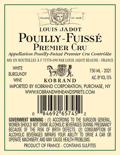 Pouilly-Fuissé Premier Cru 2021 Back Label