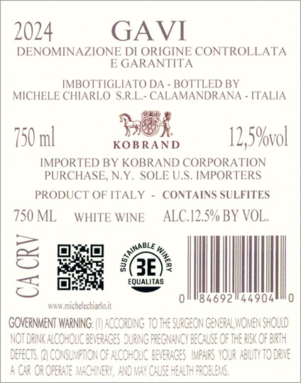 Le Marne Gavi DOCG 2024 Back Label