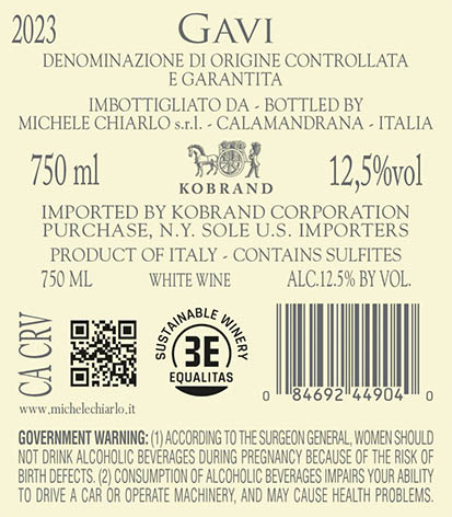 Le Marne Gavi DOCG 2023 Back Label