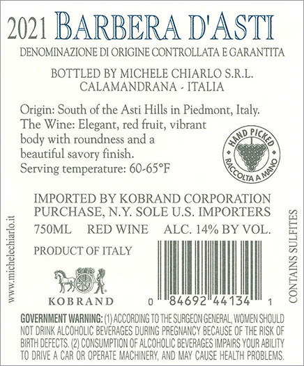 Le Orme Barbera d’Asti DOCG 2021 Back Labels