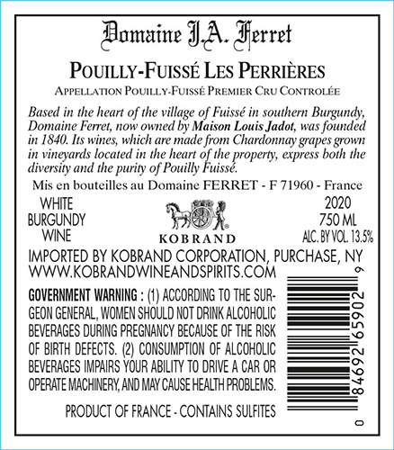 Pouilly-Fuissé Tête de Cru Les Perrières 2020 Back Label