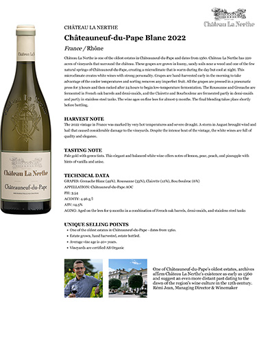Châteauneuf-du-Pape Blanc 2022 Fact Sheet