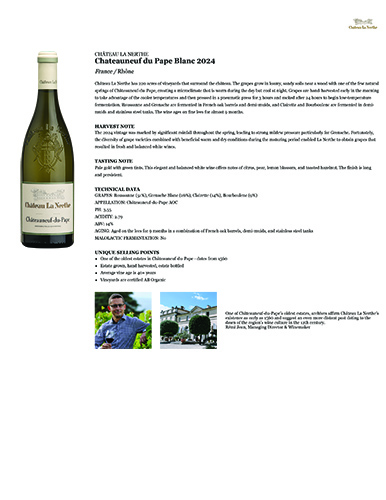 Châteauneuf-du-Pape Blanc 2024 Fact Sheet
