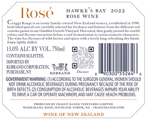 Hawke’s Bay Rosé 2022 Back Label