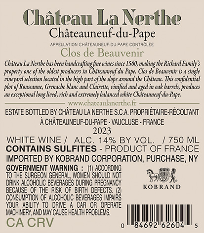 Clos de Beauvenir Châteauneuf-du-Pape Blanc 2023 Back Label