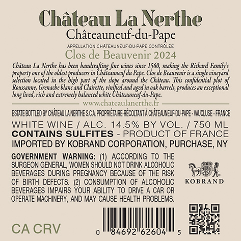 Clos de Beauvenir Châteauneuf-du-Pape Blanc 2024 Back Label