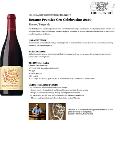 Beaune Premier Cru Celebration 2020 Fact Sheet