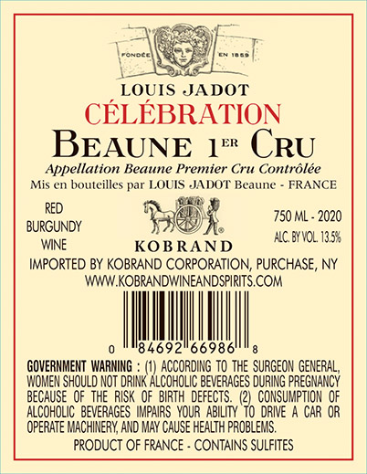 Beaune Premier Cru Celebration 2020 Back Label