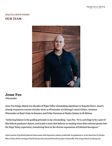 Jesse Fox, Winemaker Biography