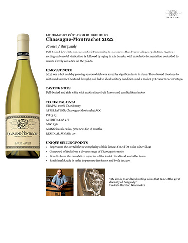 Core: Chassagne-Montrachet 2022 Fact Sheet