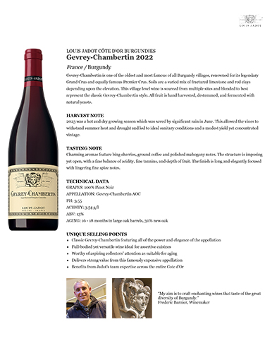 Core: Gevrey-Chambertin 2022 Fact Sheet