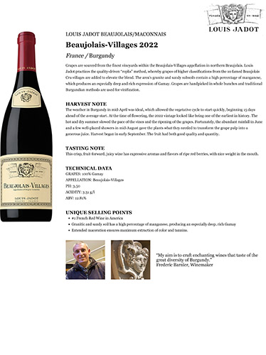 Beaujolais-Villages 2022 Fact Sheet