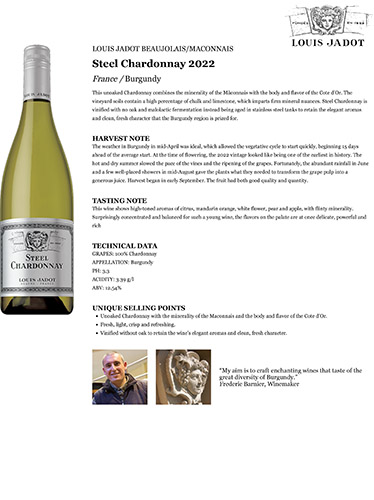 Steel Chardonnay 2022 Fact Sheet