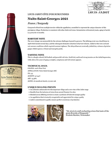 Core: Nuits-Saint-Georges 2021 Fact Sheet