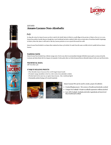 Amaro Lucano Non-Alcoholic Fact Sheet