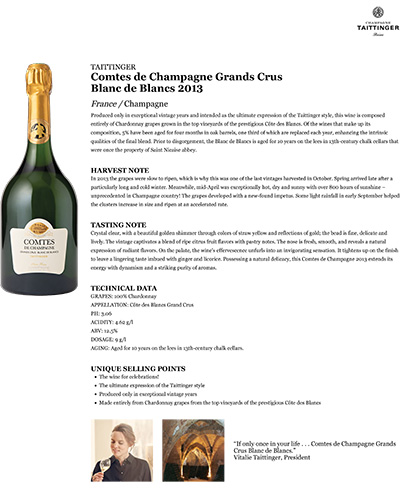 Comtes de Champagne Grands Crus Blanc de Blancs 2013 Fact Sheet