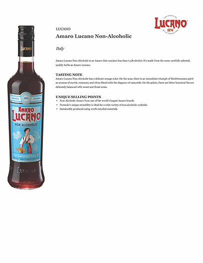 Amaro Lucano Non-Alcoholic Fact Sheet