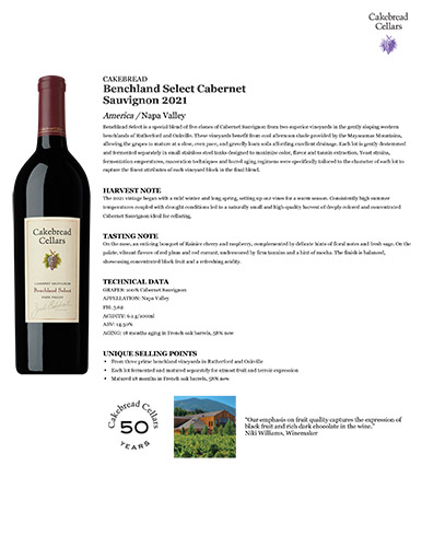 Benchland Select Cabernet Sauvignon 2021 Fact Sheet