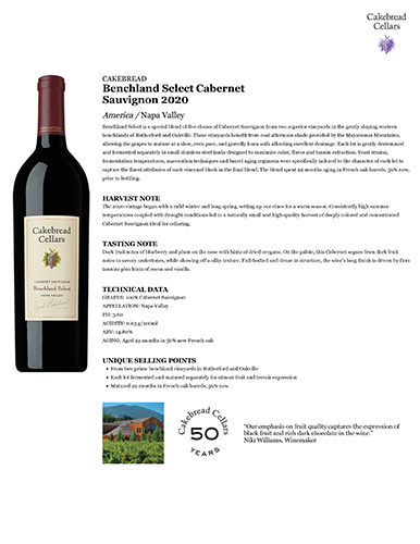 Benchland Select Cabernet Sauvignon 2020 Fact Sheet