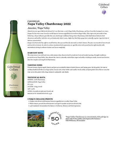 Napa Valley Chardonnay 2022 Fact Sheet